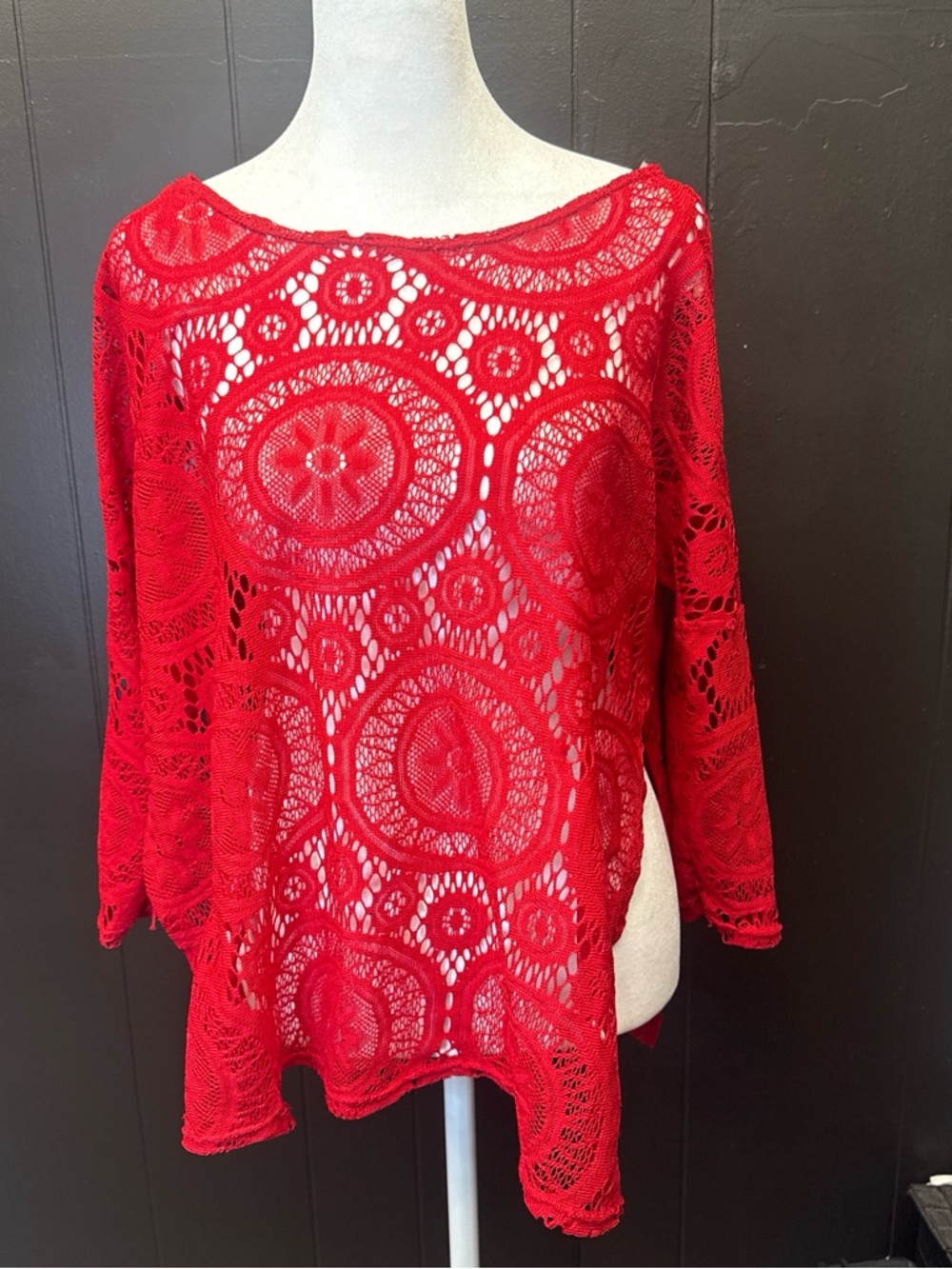 Windsor Red Crochet Lace Boatneck Tunic